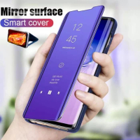 For Xiaomi Redmi 12C 6.71; Case Luxury Flip Stand Clear View Mirror Phone Case For Redmi 12C 12 C 22120RN86G Protect Back Cover