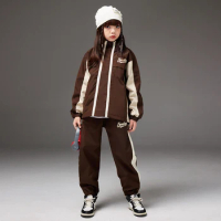 Kids Hip Hop Clothing Jacket Windbreaker Tops Casual Street Dance Jogger Pants for Girl Boy Jazz Dance Costume Teen Clothes Set