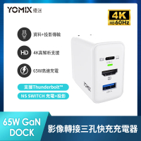 【YOMIX 優迷】4K影像轉接65W三孔快充充電器(HDMI投影USB/PD3.0/GaN-XD1/支援iphone15快充)