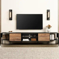 Mid-Century TV Stand for 100 Inch TV, Wood TV Console Media Cabinet with Storage for 85 90 95 inch TV Entertainment Center