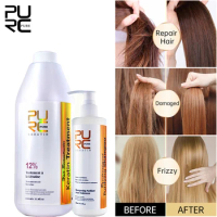 PURC Brazilian Keratin Hair Treatment Products 1000ml Keratin Hair Straightening Cream And 300ML Smoothing Shampoo Hair Care