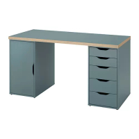 LAGKAPTEN/ALEX 書桌/工作桌, 深土耳其藍/黑色, 140x60 公分