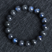 天然黑月光石手鏈 新款黑拉長石顆顆藍光 情侶款水晶時尚飾品