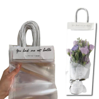 【Warm day life】10入組 透明花束提袋 小號 透明手提袋 禮品袋 包裝袋(禮品包裝袋 包裝材料 塑膠袋)