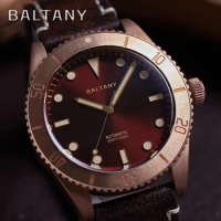 Baltany Retro Automatic Mechanical Men's Watch Seiko NH38 Leather Strap Bronze Case Waterproof Diver Wristwatch reloj hombre