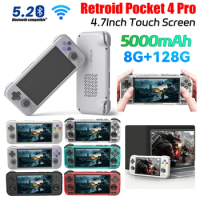 Retroid Pocket 4 Pro Android Handheld Game Console 8G+128GB 4.7Inch Touch Screen WiFi6.0 Bluetooth5.2 Retro Video Games Player