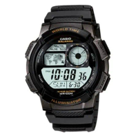 CASIO 卡西歐 電子錶 橡膠錶帶 LED照明 防水100米 碼錶 鬧鈴AE-1000W-1A