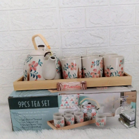 Nakami Tea Set Cangkir teh bahan keramik. Motif bunga pink ivory. Minum Teh menjadi cantik