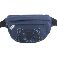 【KENZO】經典LOGO電繡虎頭帆布三用後背包胸口包腰包(深藍)