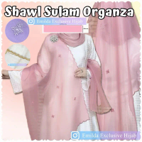 Emilda Exclusive Hijab Shawl Organza Sulam Bunga Songket Malay Organza Embroidery Organza Veil Pashm