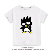 Anime Cartoon Sanrio Bad Badtz Maru Pure Cotton Short-Sleeved T-Shirt for Male Female Students Loose Round Neck Half-Sleeved Top