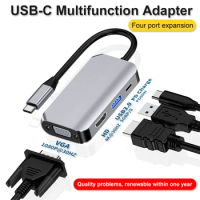 Type C to HDMI-Compatible USB 3.0 Hub VGA Adapter PD Charge 4K Adaptor for Laptop PC Samsung Huawei LG etc. Phone