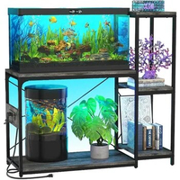 20-29 Gallon Fish Tank Stand with Power Outlet &amp; LED Light, Reversible Wood Aquarium Stand with Shelve