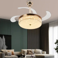 Modern 42 inch Invisible LED Ceiling Fan Decorative Retractable Hanging Blade Lights Ceiling Fans With Led Lights Remote Control