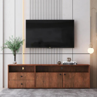TV media console, brand hardware, imported impregnated paper, solid wood handle, brown with wood grain, Rosewood TV cabinet