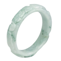 【漢石齋】天然翡翠A貨 雕花手鐲玉鐲 飄花種(手圍18.4/版寬14.5mm)