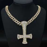 Collier pendentif croix à l'envers pour hommes et femmes, bijoux de charme à la mode, Iced Out Bling, colliers de la présidence, Miami JOHipHop, cadeau, 11mm