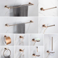 Glossy Rose Gold Bathroom Accessories Set Stainless Steel Wall-Mounted Toilet Paper Holder Towel Bar Robe Hook Cup Holder