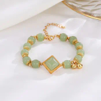 Natural Hotan Jade geometric square Bracelet for women High level elegant charm beaded bangles daily wear jewelry gift