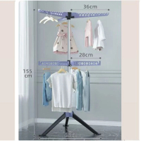 多功能衣帽架 晾衣架 簡約掛衣櫃 曬衣架【黑藍】不鏽鋼-雙層七翅防風-可升降旋轉 【大】