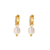 LA PARURE Pearl Cross Gold Huggies Earrings