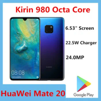 Original HuaWei Mate 20 4G LTE Smart Phone 24.0MP Kirin 980 22.5W Charger 6.53" Screen 2240x1080 Android 9.0 Fingerprint NFC