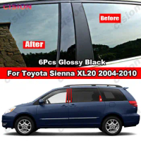 Glossy Black Window Door Column BC Pillar Post Cover Trim Carbon Fiber Mirror Effect PC Sticker For Toyota Sienna XL20 2004-2010