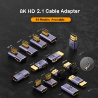 8K HDMI-compatible 2.1 Cable Connector Adapter 270 90 Degree Angle 2 Pieces Male to Female Converters Cable Adaptor Extender