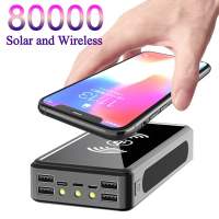 100% original 80000mAh power bank solar wireless charging external fast charger