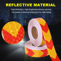5cm*50m Arrow Reflective Tape Yellow Red Waterproof Caution Safety Sticker Reflector Strip Conspicuity Hazard Warning Truck Film