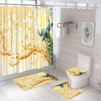 Peacock Shower Curtain Sets Bathroom Screen Bird Animal Flowers Moon Anti-slip Bath Mat Toilet Lid Cover Carpet Rugs Home Decor