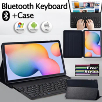 Black Tablet Case for Samsung Tab S6 Lite 10.4 P610 P615 High Quality Anti-cratch Leather Stand Cover Case + Bluetooth Keyboard