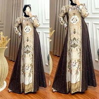 Gamis Salma Silk Sultan Motif Mewah | Dress Satin Printing Wanita Kondangan Lebaran Salma Gold