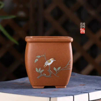 Ceramic Flowerpot Vase Plant Pot Chinese Painting Bird