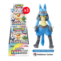 PTCG 寶可夢 朱&紫 高級擴充包 太晶慶典(3盒)+路卡利歐等身大玩偶一隻