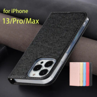Silk Style Shine Pu Leather Case for Apple iPhone 13 Pro Max Flip Case Magnetic Adsorption Frosted Touch Phone Cover + 1 Lanyard