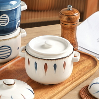 墨色日式雙耳陶瓷燉盅耐高溫燉鍋雙耳碗嬰兒輔食蒸蛋碗家用小湯碗