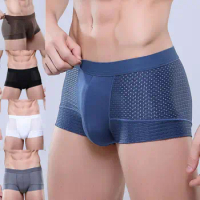 Men's Cotton underwear boxer Shorts Bamboo sexy trunks sunga Fiber men boxer Bulge Pouch Underpants de praia homens calzoncillos