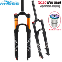 KRSEC Bicycle Fork 26/27.5/29er MTB Fork Alloy Controllable Disc Brake Oil Air Mountain Bike Fork Bicycle Suspension Accessories