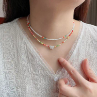 New Niche Design Hand-woven Fine Millet Bead Necklace Women Wild Rainbow Clavicle Chain N1401
