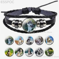 Siberian Husky Bracelet Wolf Dog Puppy Steampunk Black Leather Bracelets Punk Jewelry Gothic Styled Fashion Unisex Accessories