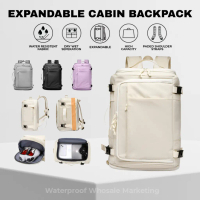 Expandable Travel Cabin Backpack 38L – Waterproof, Fits 15.6” Laptop, Multi-Compartment, Work & Trav