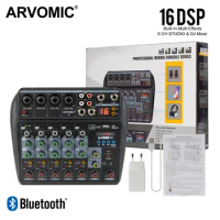 6 Channel Audio Mixer (V5) with USB&amp;Bluetooth Function, 16 DSP, 2-Band EQ, Ideal for Home Recording, Live Streaming and Karaoke