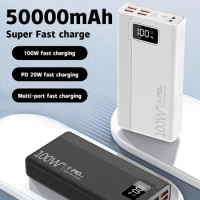 50000mAh 100W Large Capacity Powerbank Multiport Super Fast Charging For iPhone Huawei Xiaomi Samsung Digital Display PowerBank