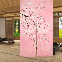 Japanese Noren Long Doorway Curtain Pink Cherry Blossoms Door Curtain Tapestry for Home Kitchen Decoration