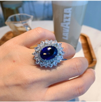 XIUSHU首飾套裝人工黃家藍寶石戒指女食指夸張開口微鑲鍍金新品