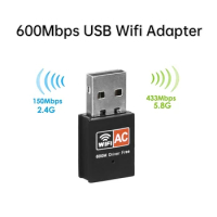 USB Wifi Adapter 600Mbps Wifi Adapter 2.4GHz+5GHz Antenna 802.11b/n/g/ac USB Ethernet Lan Wifi Dongle Network Card Dual Band
