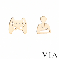 【VIA】白鋼耳釘 白鋼耳環 不對稱耳環/個性系列 電動搖桿不對稱造型白鋼耳釘(金色)