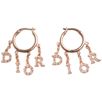 【Dior 迪奧】經典revolution品牌LOGO吊墜圓圈造型穿式耳環(玫瑰金色E3230WOMCY-12P)