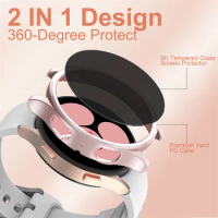 2 in 1 Matte PC Bumper Case for Samsung Galaxy Watch 5 40mm Cover Privacy Tempered Glass Screen Protector for Galaxy Watch4 44mm